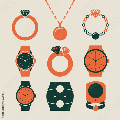 Elegant Accessory Collection: An exquisite illustration featuring a curated collection of luxury accessories. capturing the elegance and sophistication of timeless jewelry and watches.