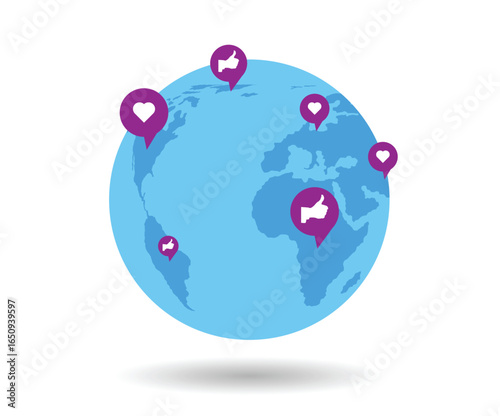 Planet Earth with Speech Bubble Likes Communicating and Social Networking. Technology and staying connected all around the globe vector art