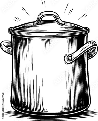 Vintage engraved illustration of stockpot for culinary design