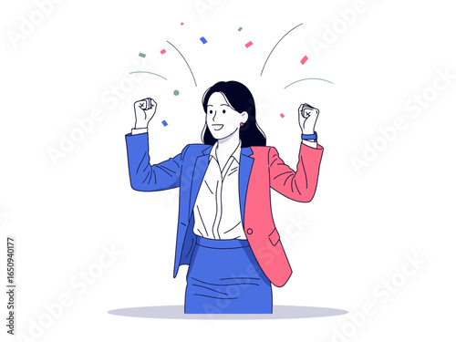 Businesswoman Celebrating Success: A dynamic illustration of a businesswoman celebrating achievement, radiating confidence as she revels in the moment of triumph.