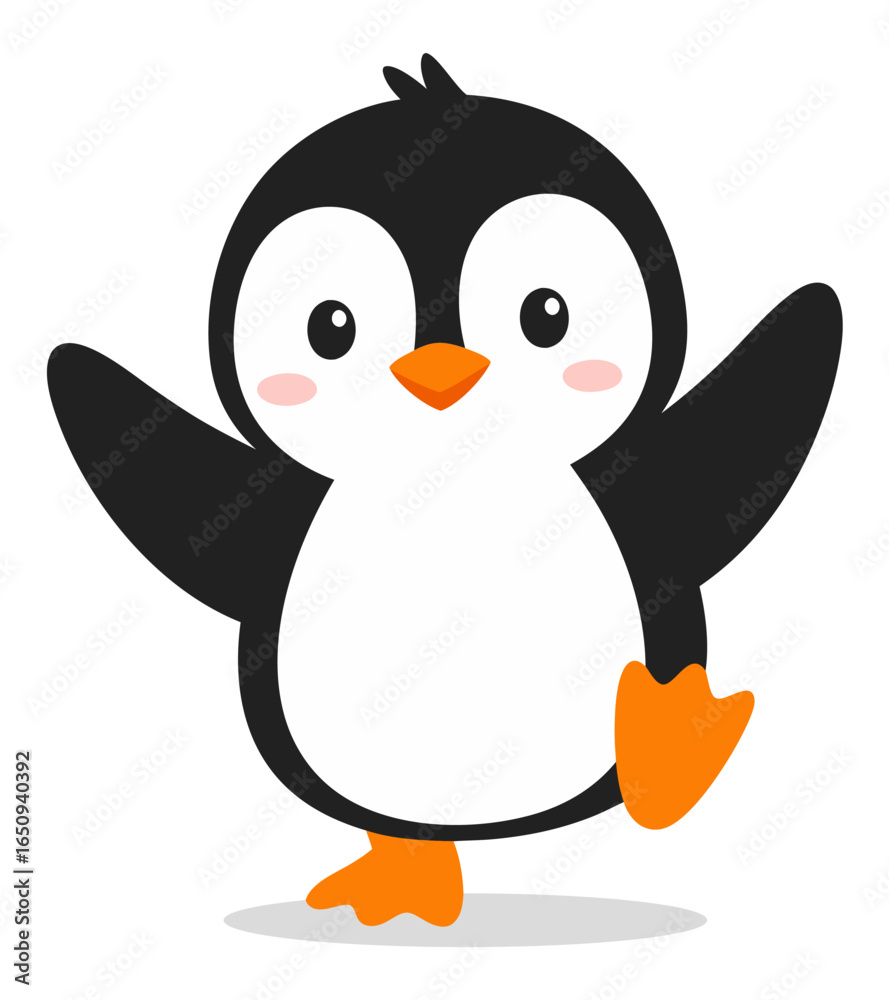 Obraz premium Adorable Happy Penguin with Wings Raised, Standing Cheerfully in a Playful Pose
