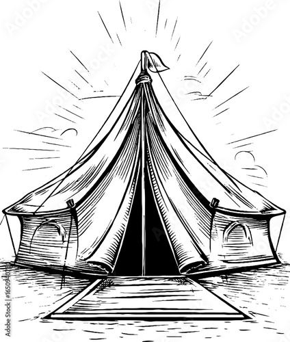 Classic outdoor tent engraving for adventure design and camping themes
