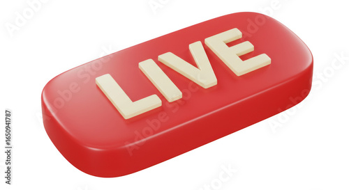 3d red live button isolated on transparent background