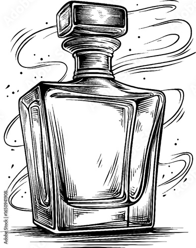 Vintage whiskey decanter sketch engraving for retro bar design