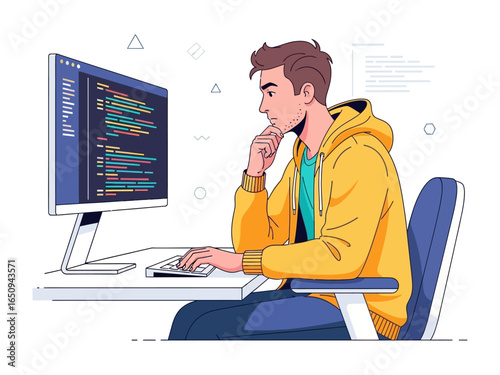 Code Artisan's Focus: A coder absorbed in crafting intricate code on a digital canvas, creating innovative solutions with focused determination.