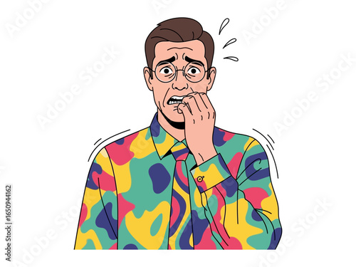 Nervousness: An illustration of a worried person biting nails with a look of anxiety and stress.