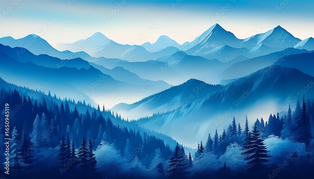 Fototapeta premium mountains and forest in cool blue hues