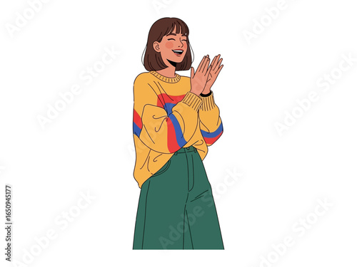 Joyful applause: A cheerful individual, radiating happiness as they clap their hands, celebrating an achievement or expressing their appreciation.