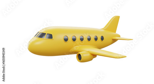 Bright yellow cartoon airplane isolated on transparent background