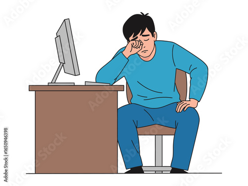 Tired Office Worker: An exhausted individual sits at a desk, weary and drained by the demands of their work, expressing the struggle of a demanding worklife.