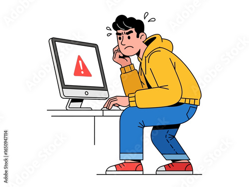 Digital Distress: A Man Struggles with a Computer Error