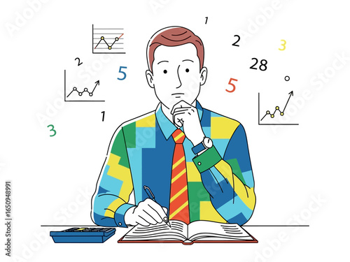 Mindful Calculation: An individual engaged in focused data analysis, meticulously reviewing charts and figures as they grapple with intricate financial computations.