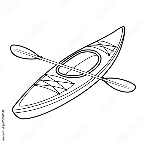 A black and white kayak illustration line art of a coloring page