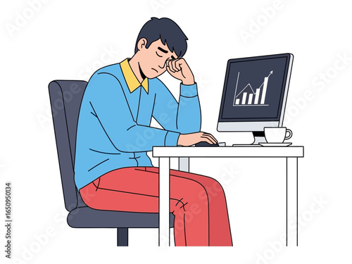 Stressed in the Office: A man, deep in a challenging professional endeavor, experiences stress within the confines of his workspace. This illustration captures the essence of workplace struggle