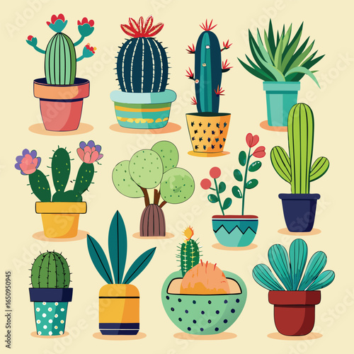 Vibrant Cactus and Succulent Collection: Pixel Art Potted Plants