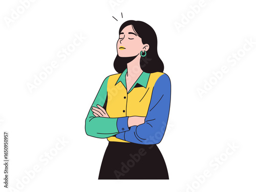 Confident Woman: An illustration of a poised woman with crossed arms, radiating self-assurance and a strong sense of identity. The artwork captures a serene expression and poised posture.