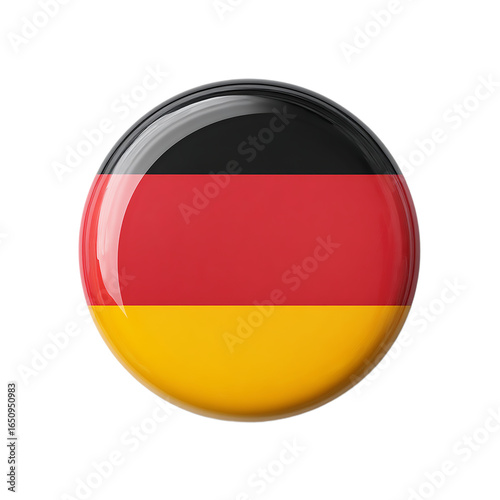 A glossy button featuring the national flag of germany on  a isolated on transparent background