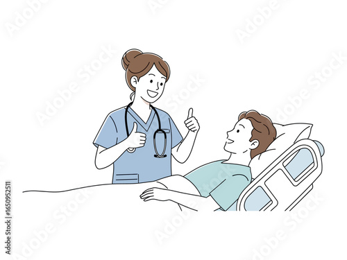 Hopeful Healing Touch: A caring medical professional, accompanied by a patient, embodies compassion and hope, as a reassuring gesture between a doctor and a patient.