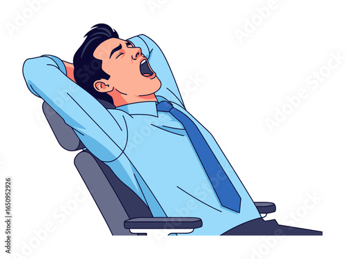 Work Stress: A Man's Yawn Echoes Overwhelmed in the Workplace, Capturing the silent struggle against the monotony
