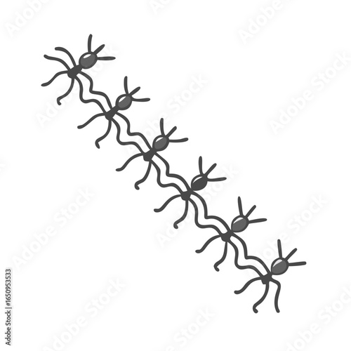 Illustration of ants marching in a line in a simple and playful style
