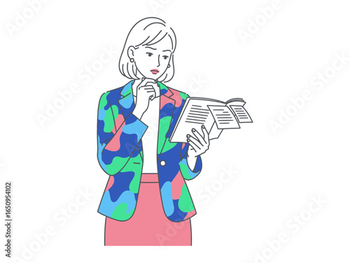 Thoughtful Study: A sophisticated woman immersed in the pages of a book, her furrowed brow revealing deep contemplation and intellectual curiosity.