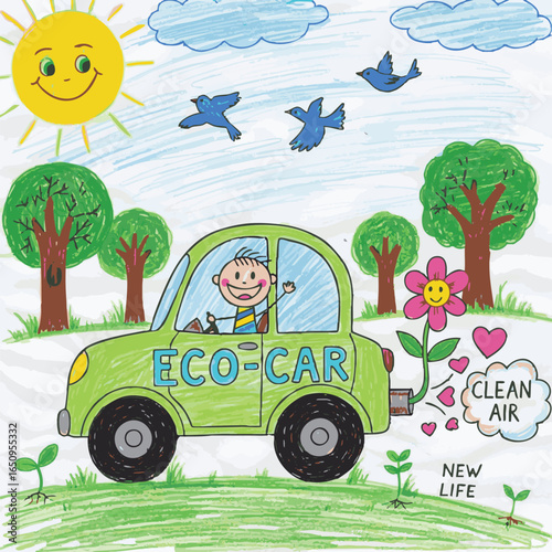 isolated need kinds of Drawing made by a child, buying new car ecological victor art