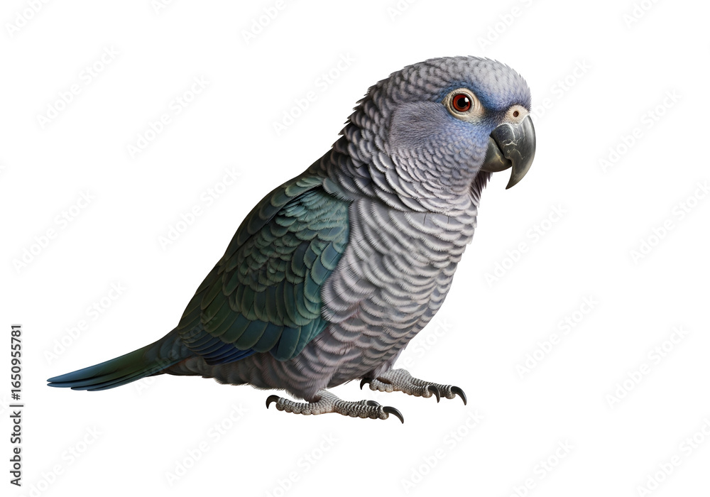 Naklejka premium Realistic detailed image of an African grey parrot showcasing vibrant feathers and sharp beak
