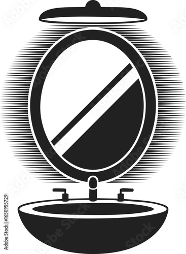 Bathroom mirror, vintage engraved style reflection, oval shape, sink design, functional home decor element, classic interior accessory