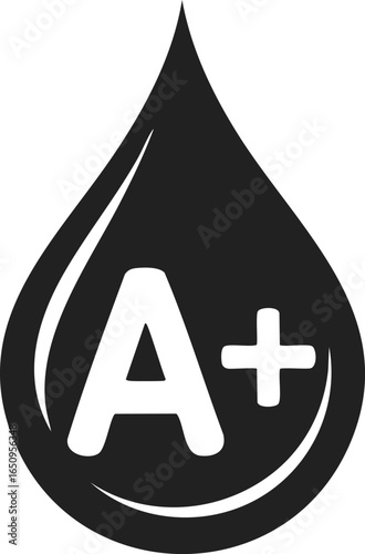 Blood type a+ symbol with droplet, health indicator, medical emblem, blood donation awareness sign