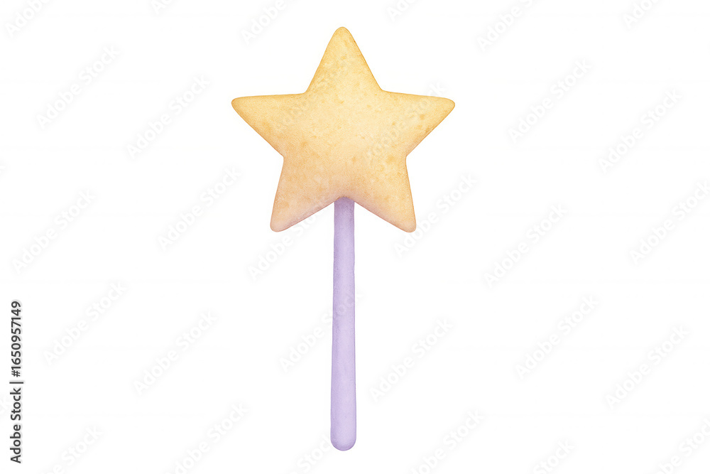 Obraz premium Golden star-shaped cookie mounted on stick, gleaming against transparent backdrop, highlighting celebratory confectionery design