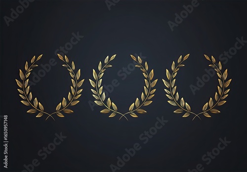 Three gold laurel wreaths on dark background