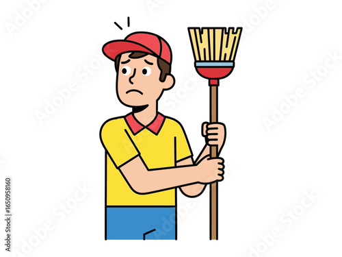 The weight of a single cleaning task: The image captures a cleaner looking with a distressed face. showing how difficult the cleaning tasks can be