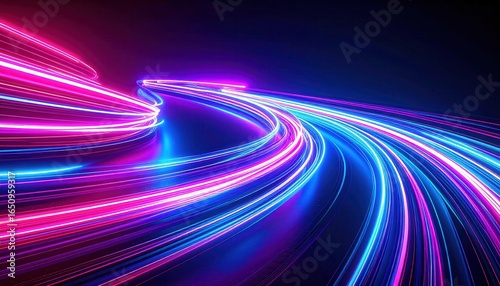 Vibrant neon light trails in motion