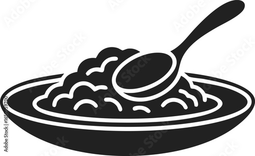 Curry plate, vintage engraved illustration of a plate filled with fragrant curry and rice, perfect for culinary designs and food-related art