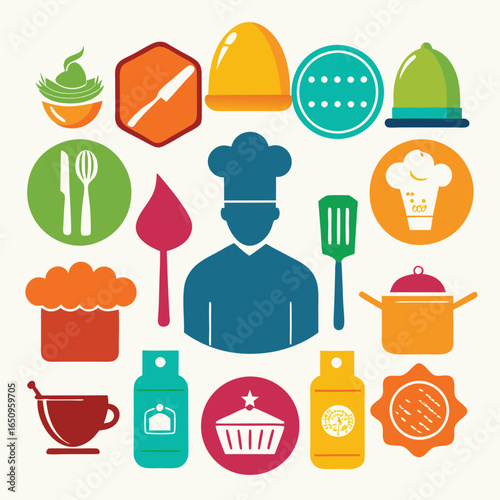 Culinary Icons: A Colorful Collection of Food & Cooking Symbols