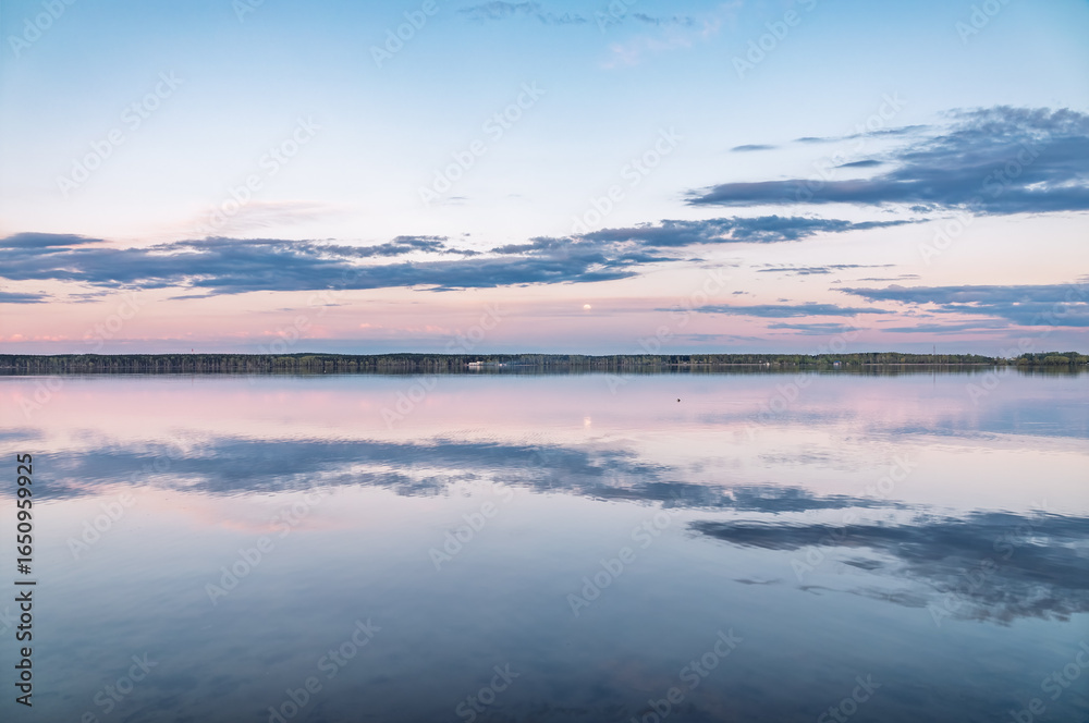 Fototapeta premium Blue lake with cloudy sky, natural background