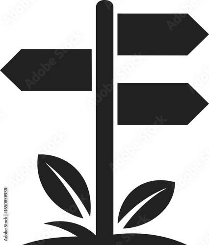Directional signpost, vintage engraved style woodcut illustration showcasing a guide for travelers with multiple arrows indicating paths