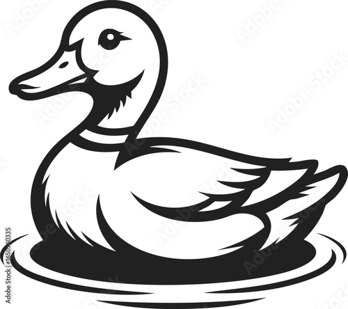 Duck, waterfowl, swimming bird, aquatic creature, wildfowl silhouette, pond dweller, quacking animal, fowl design, engraved style