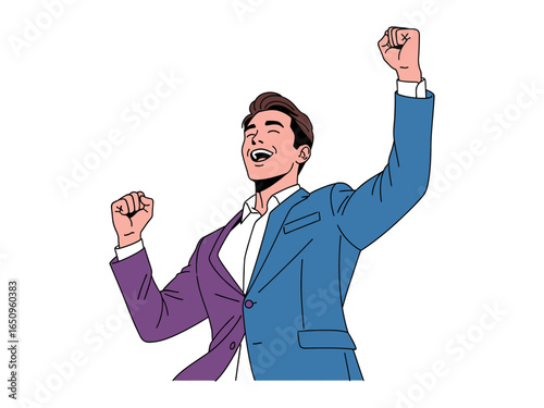 Triumphant Celebration: A confident professional revels in triumph, arms raised in joyous celebration of a personal victory. Capturing a moment of elation and the thrill of accomplishment.