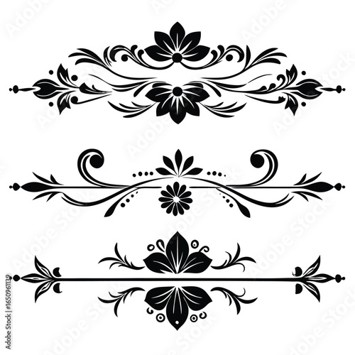 Elegant Black and White Floral Dividers: Design Elements for Invitations & Cards