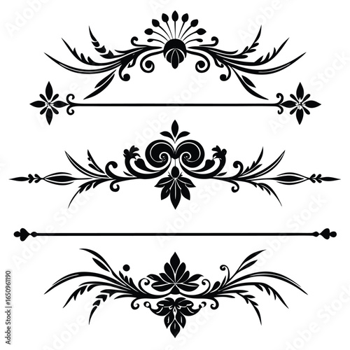 Elegant Black and White Decorative Dividers: Flourishes, Ornaments, & Page Decorations