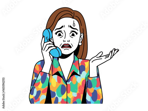 Uncertainty Communication: A woman, her face etched with worry, holds a vintage telephone receiver, her expression and body language conveying unease and apprehension
