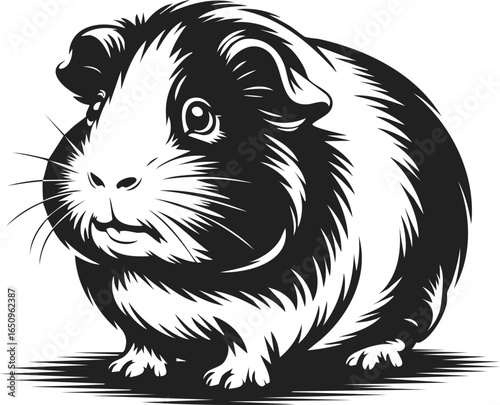 Guinea pig, small rodent, pet, domestic animal, adorable creature in vintage engraved style