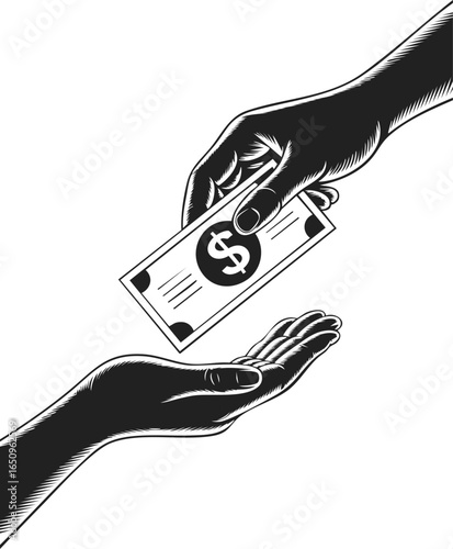 Hand exchanging cash, money transfer, currency transaction, financial exchange, economic trade gesture, fiscal handover