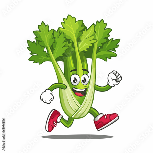 Cheerful Cartoon Celery Character Running With Enthusiasm