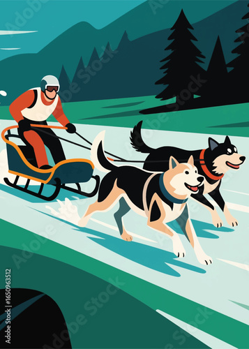 sled dog speed Illustrator Artwork design template poster