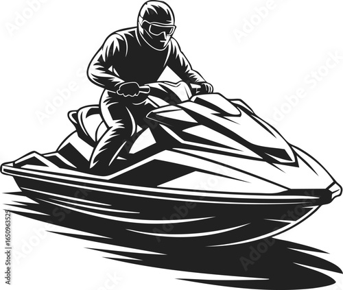 Jet ski, personal watercraft, wave runner, aquatic sports vehicle cruising on water