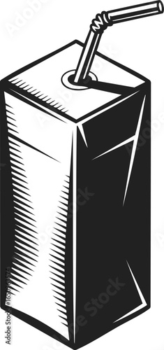 Juice box illustration, beverage container, drink carton, refreshment packaging, straw pack, fun nutrition concept