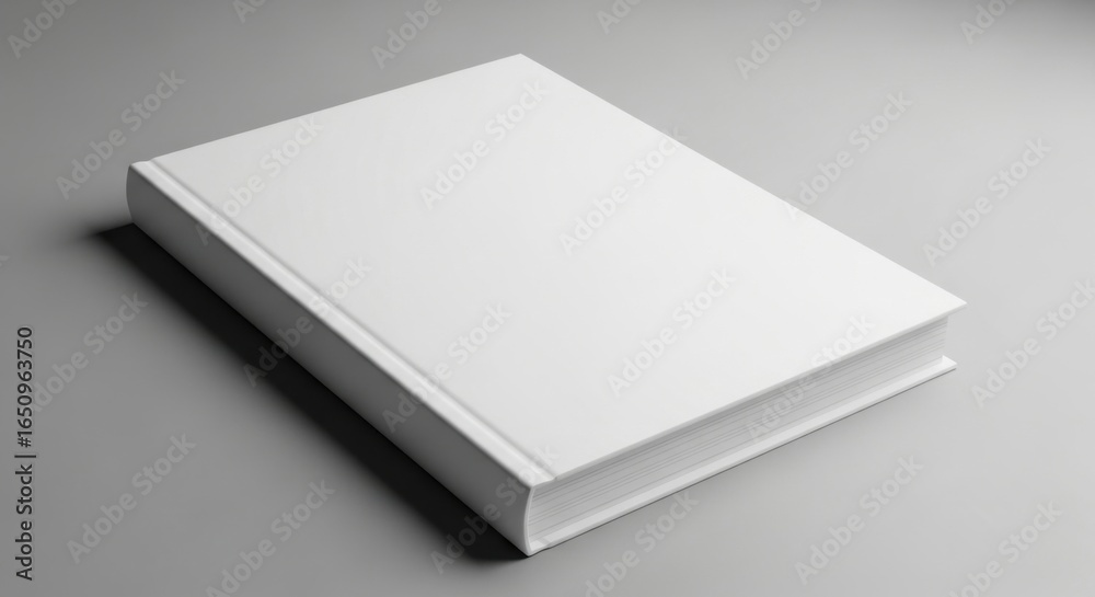 Fototapeta premium Blank White Hardcover Book on Gray Surface in Studio Setting