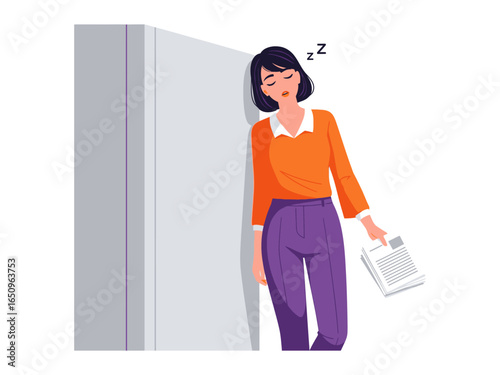 Exhaustion and Break: A weary individual leans against a wall, expressing the need for respite after a hard day of work or study, conveying both the feeling and the physical expression of fatigue